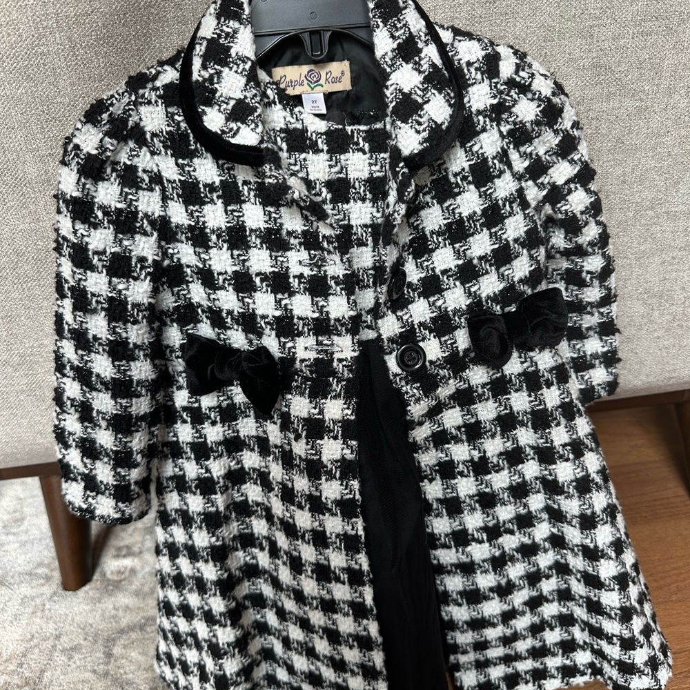 Black and White Toddler Girls Dress and Coat Set
